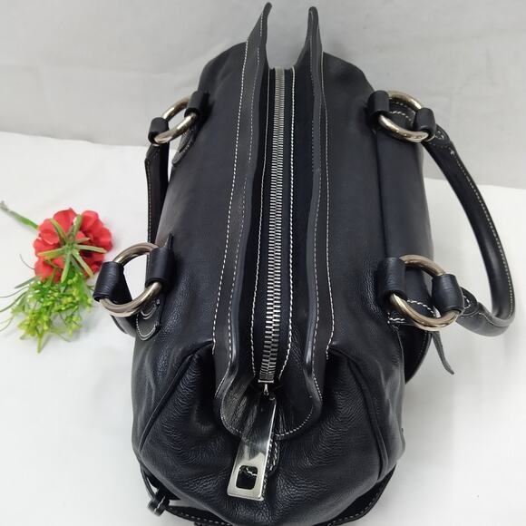 Marc Jacobs Black Leather Pushlock Pocket Double Handles Zipper Satchel Bag - Picture 6 of 16